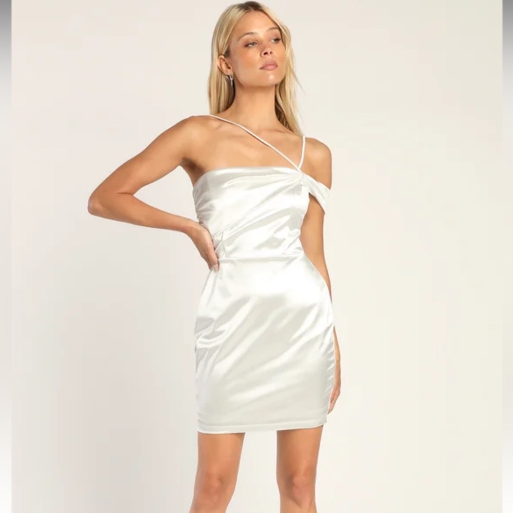 NWT Lulus White Satin One Shoulder Dress